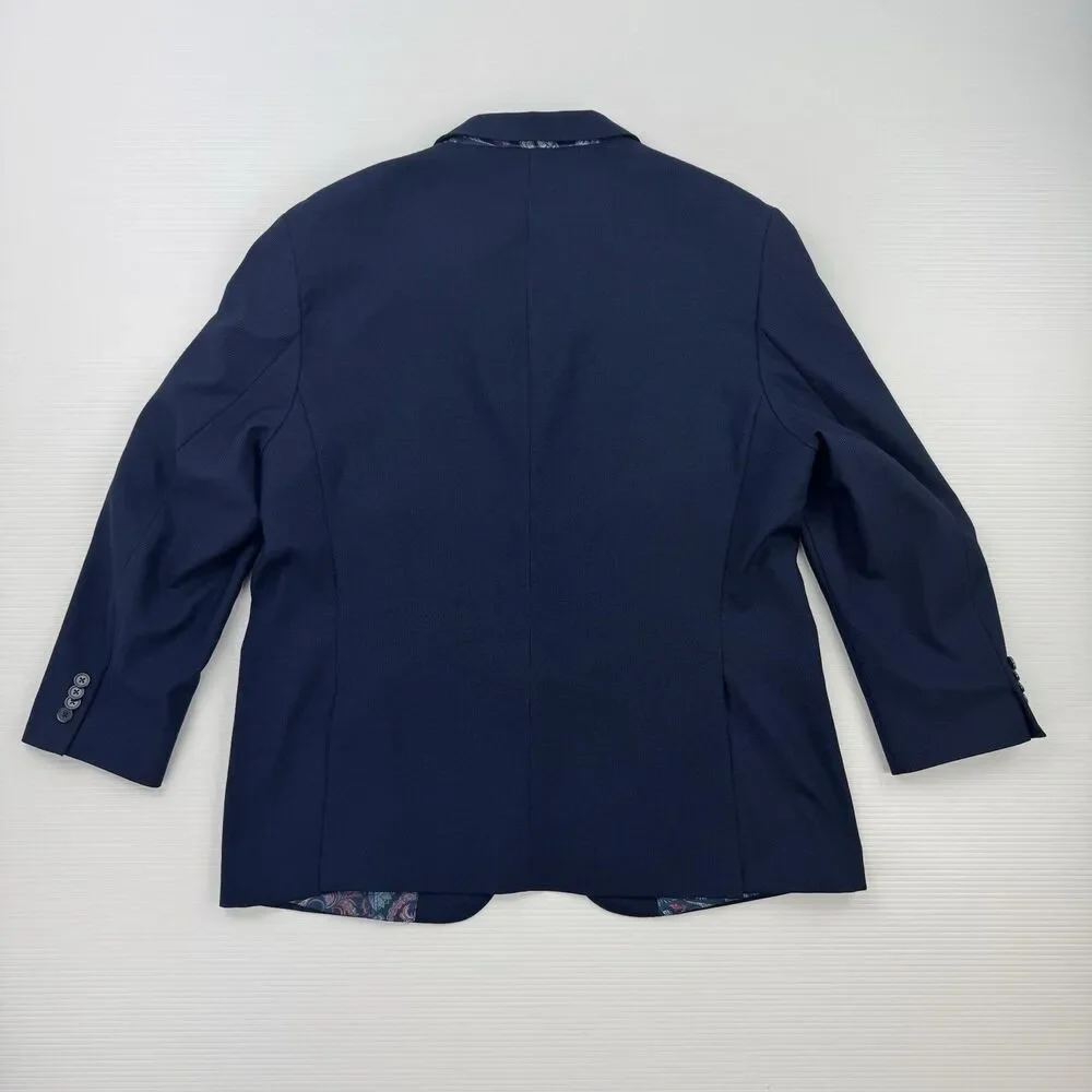 Tailorbyrd Collection Mens 46R Navy Blue Stretch Blazer Paisley Lining NWOT